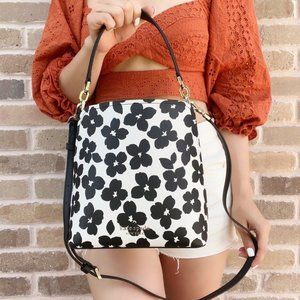 Kate Spade Bucket Bag Crossbody Graphic Blooms White Black Floral